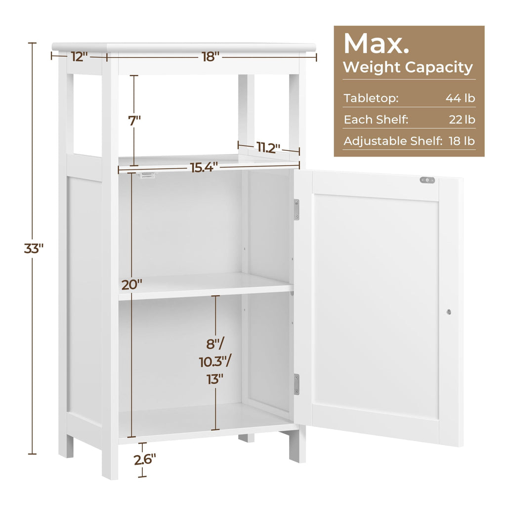 White Bathroom Storage Cabinet with Door & Open Shelf S677