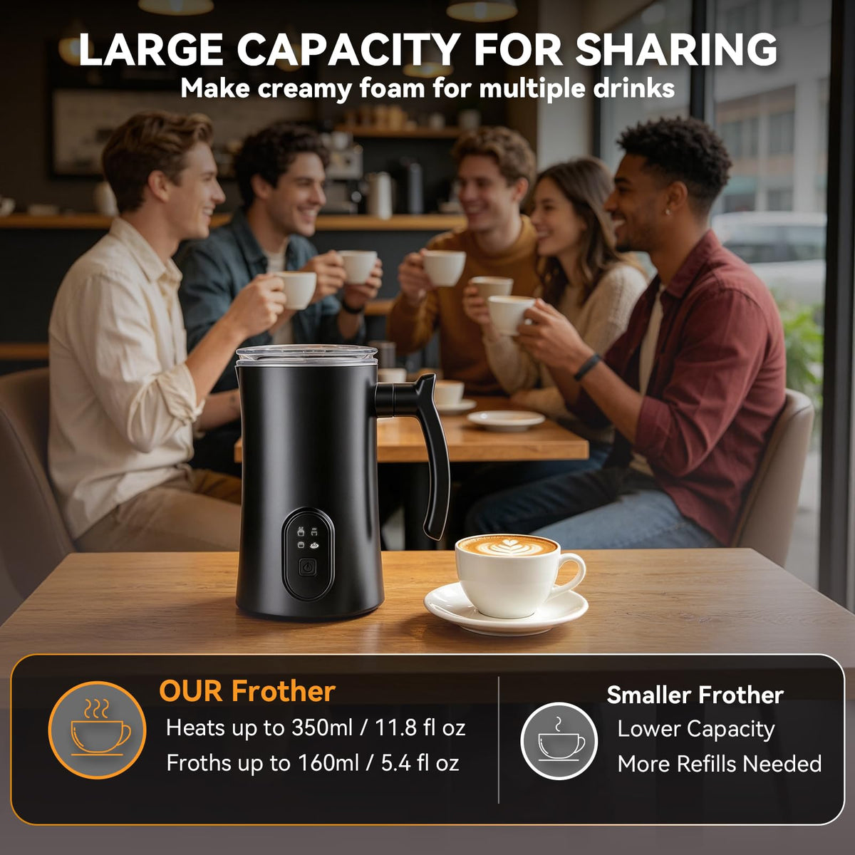 4-in-1 Electric Milk Frother and Steamer Black T63944