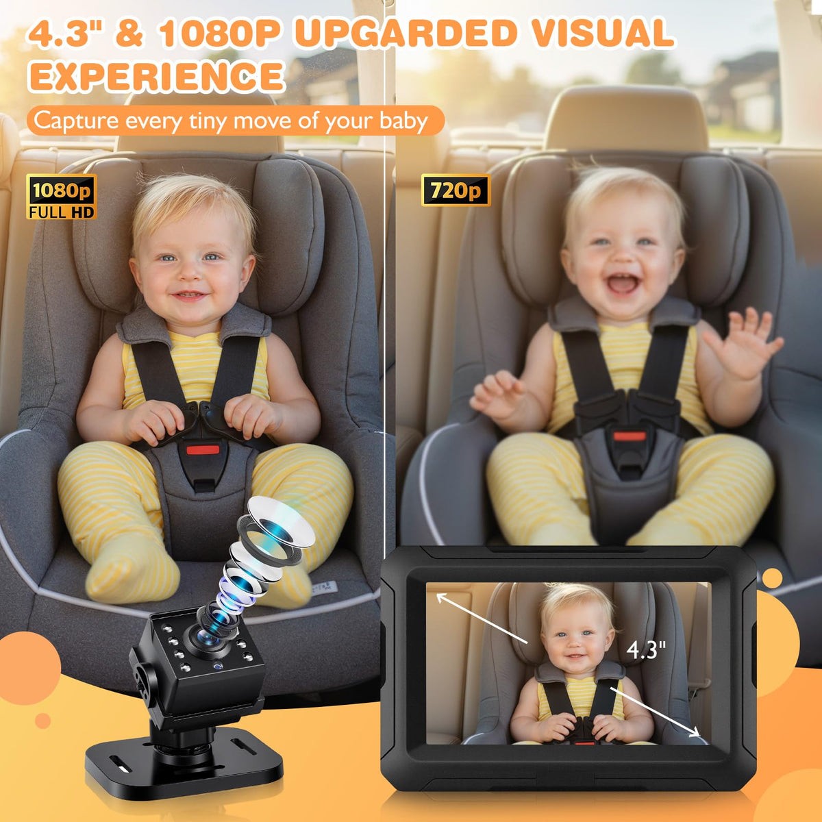 1080P Baby Car Mirror Camera with Night Vision, 150° Wide View Angle C8528