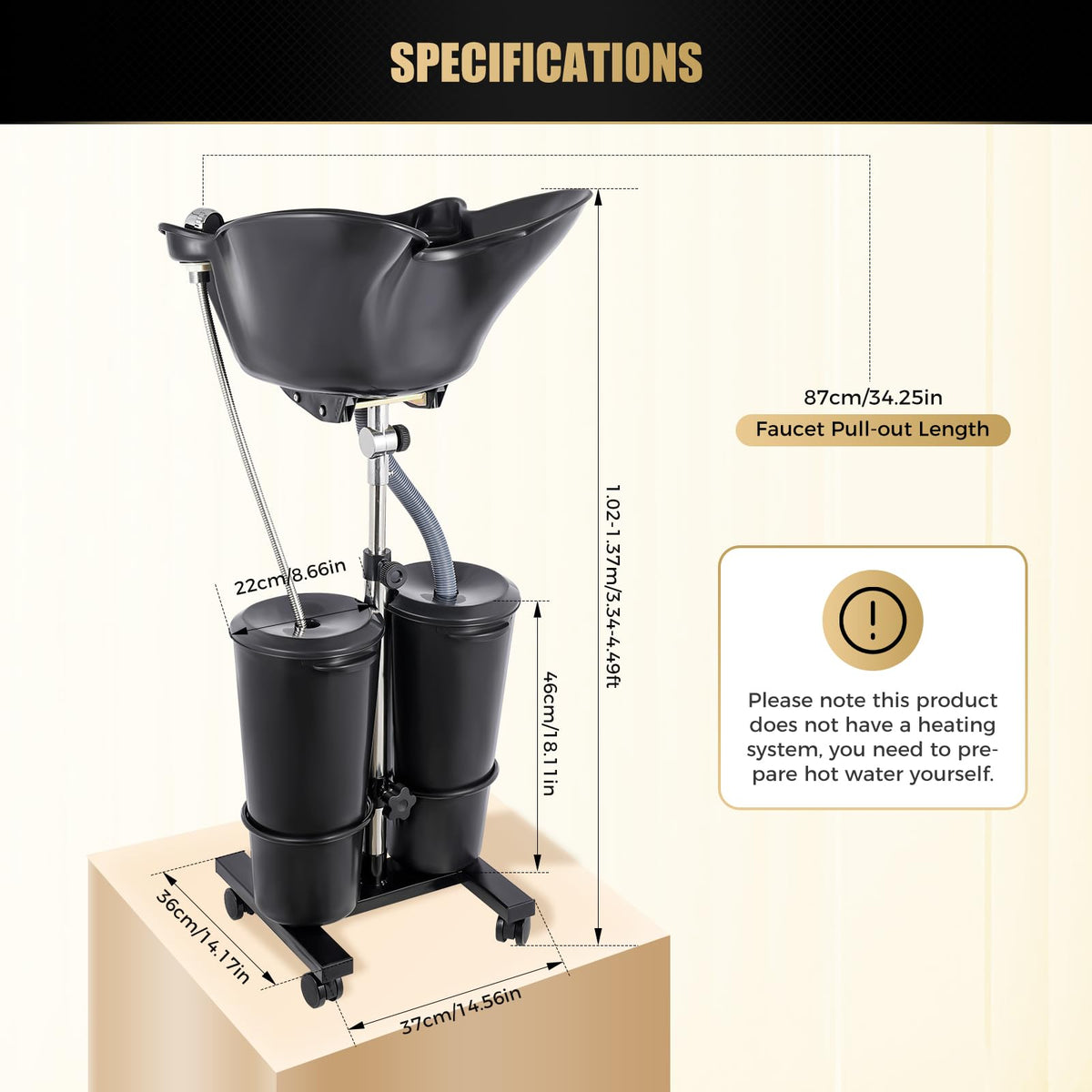 Electric Portable Height Adjustable Shampoo Bowl with Dual 10L Buckets K398