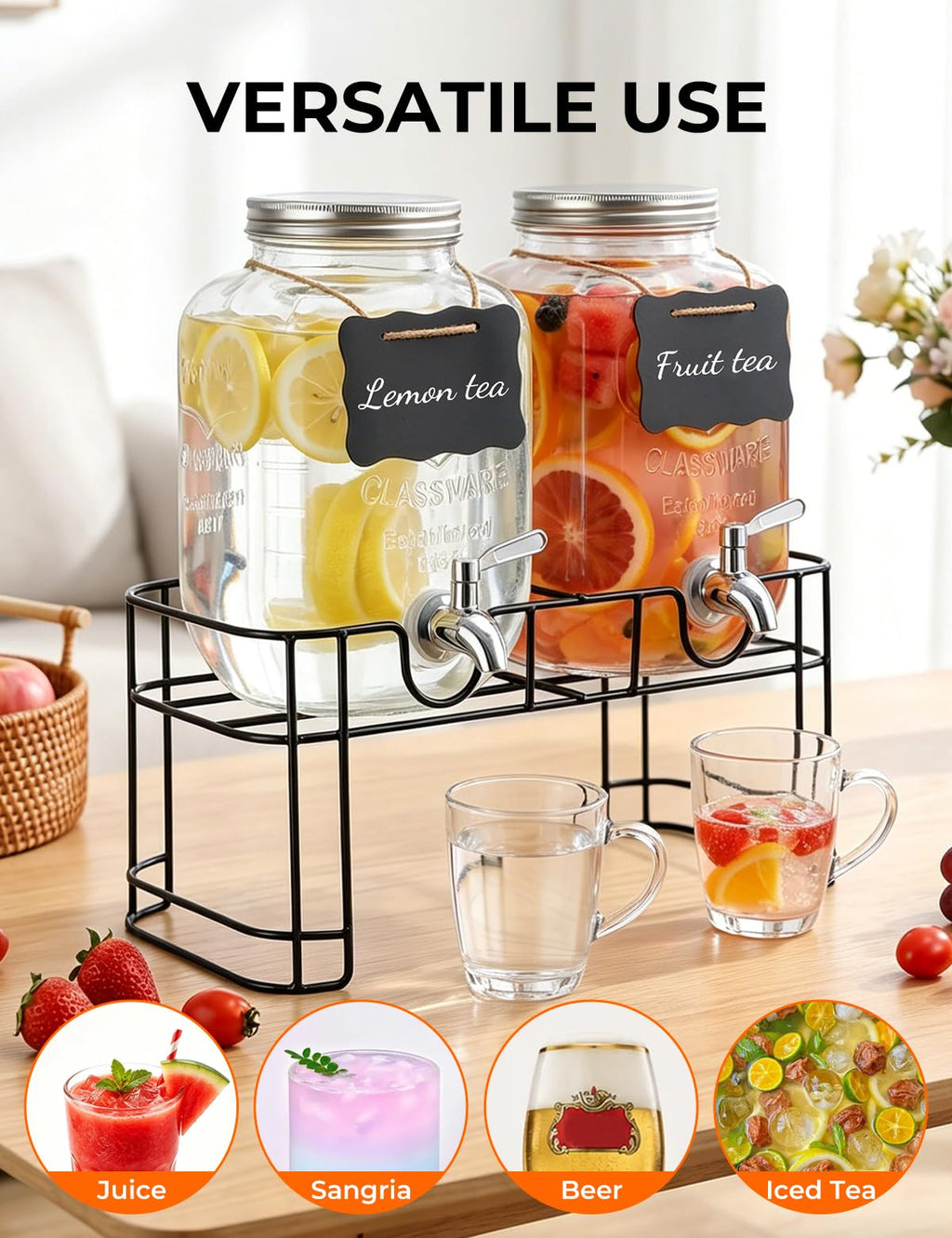 Glass Drink Dispensers 2 Pack with Stand W21336