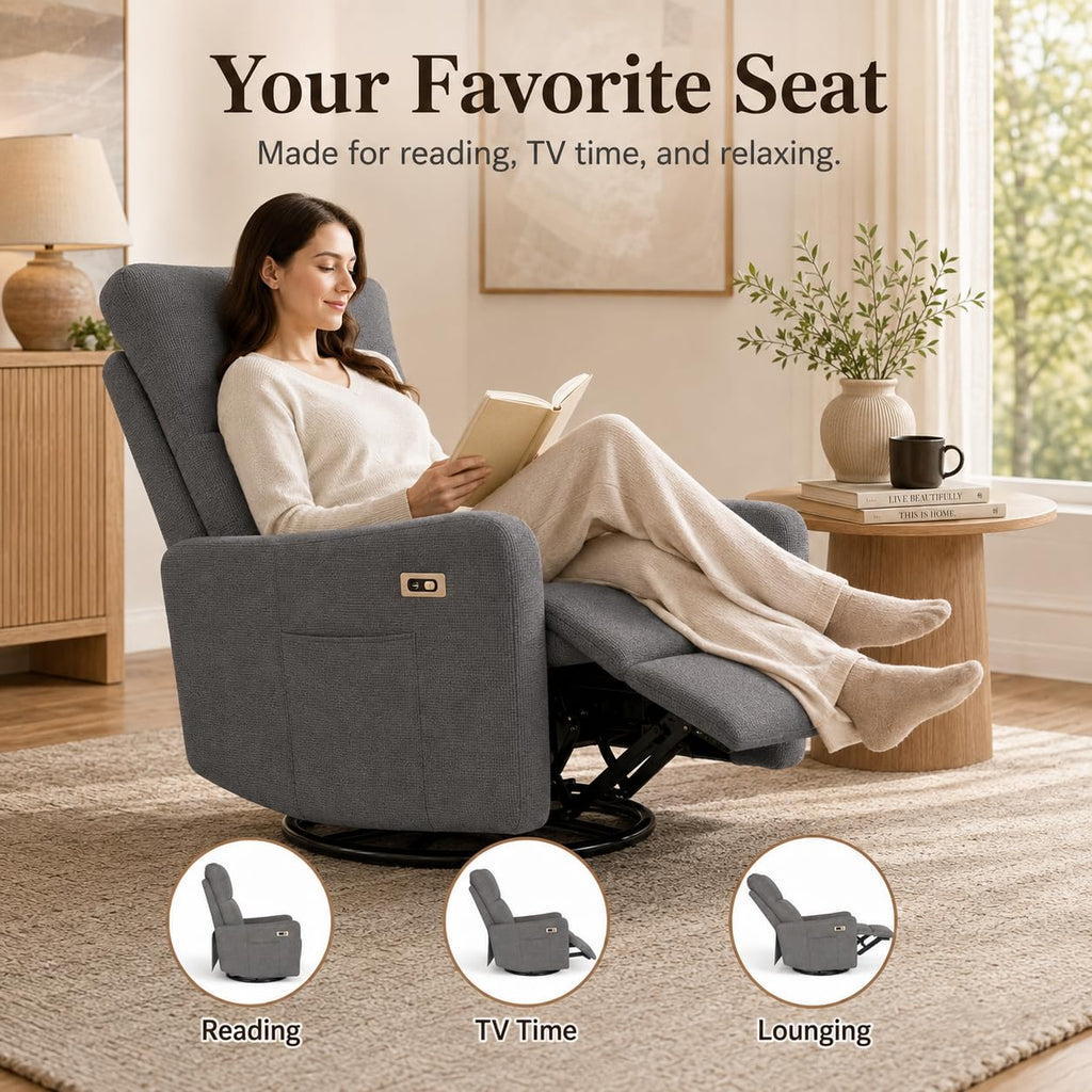 Dark Gray Swivel Rocker Recliner Chair O240