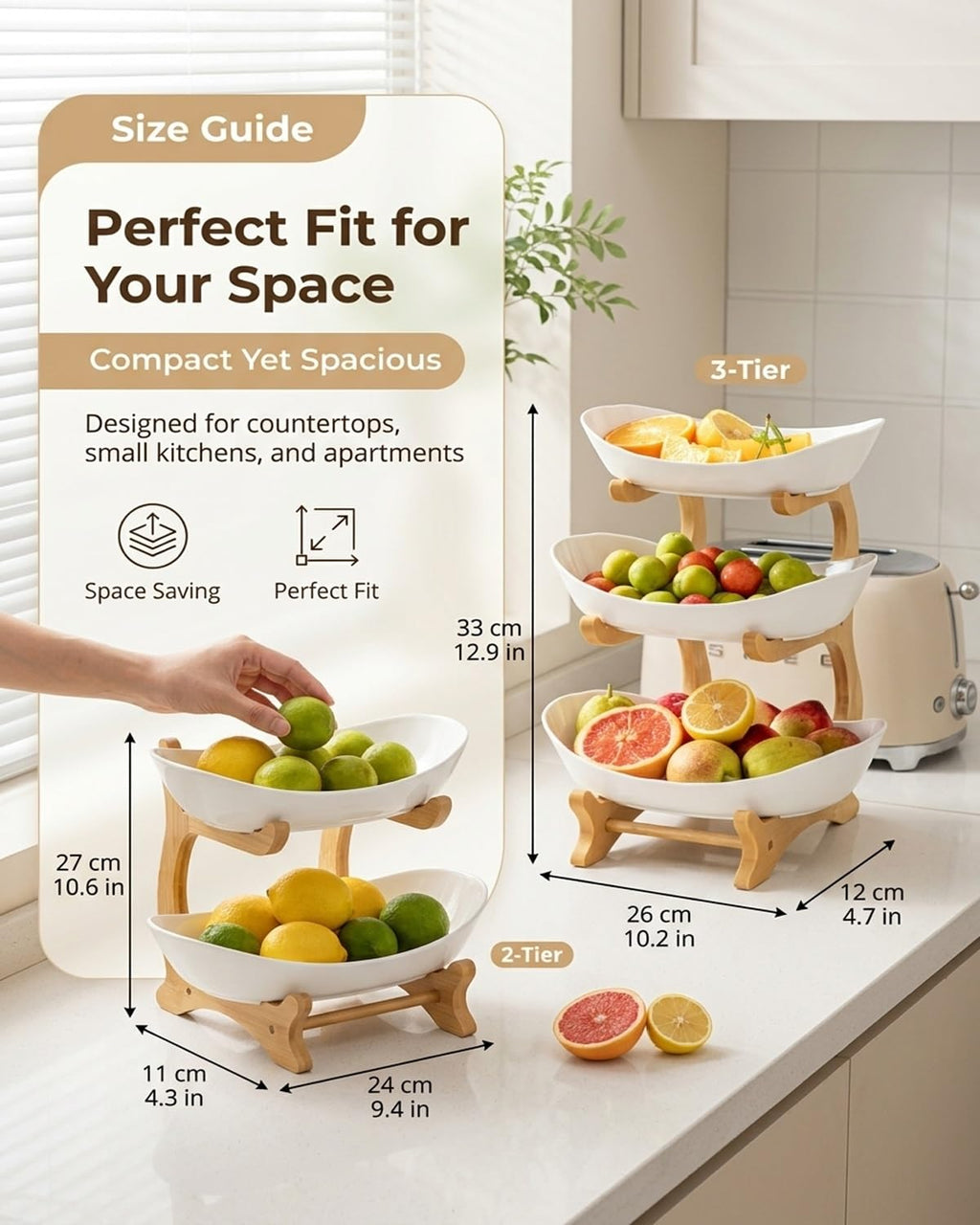 3 Tier Oval Fruit Basket with Bamboo Stand T427
