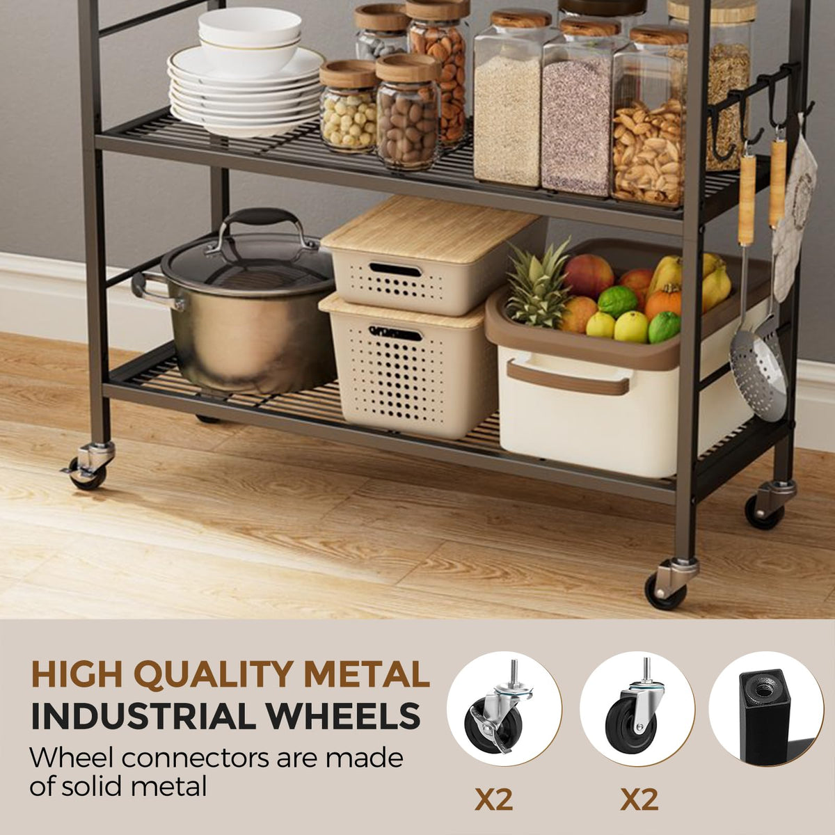 3-Tier Metal Storage Rack with Wheels, Mesh Shelving Unit, Black L813554