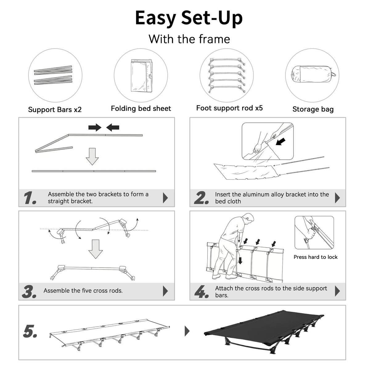 Ultralight Portable Folding Camping Cot with 2 Side Pocket Y7236