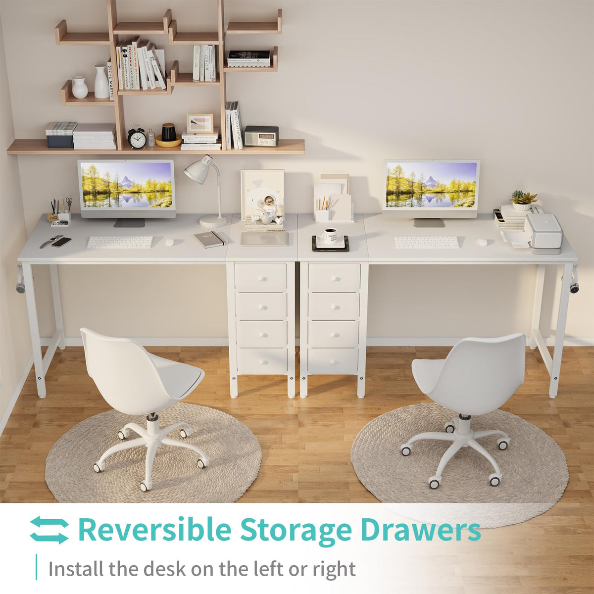 White 47 Inch Computer Desk with Drawers H655528
