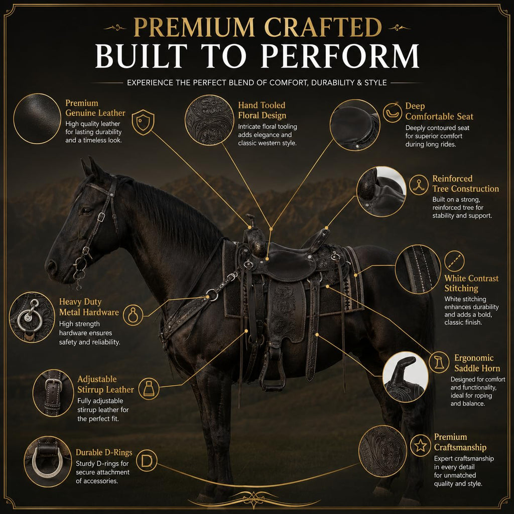 Black Floral Tooled Leather Western Saddles Combo Tack Set B359780