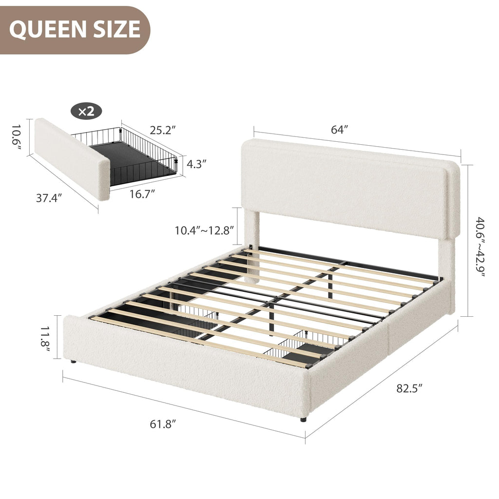 Queen Size Bed Frame with 2 Storage Drawer A834389