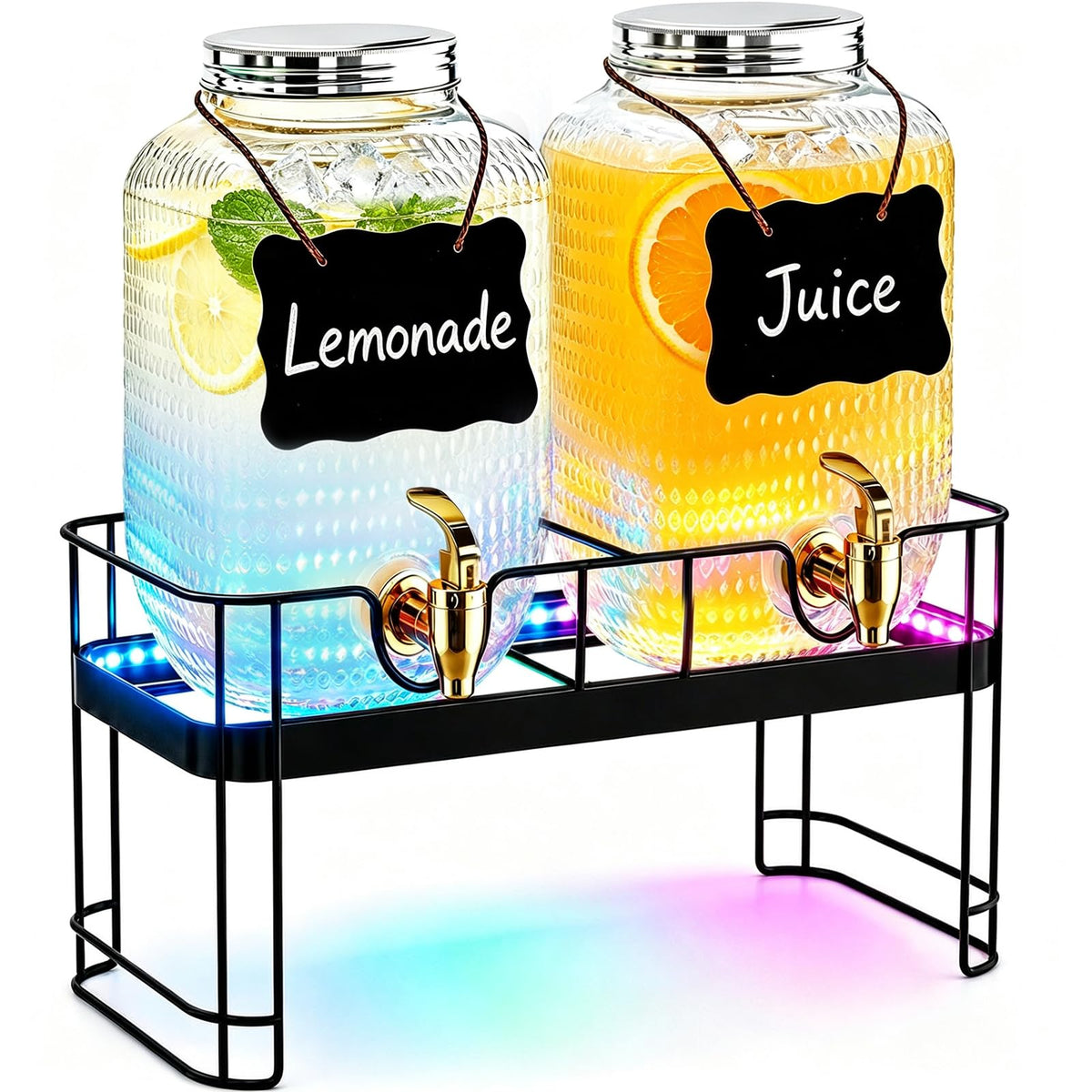 2 Pack 1 Gallon Glass Drink Dispensers with Stand S73807