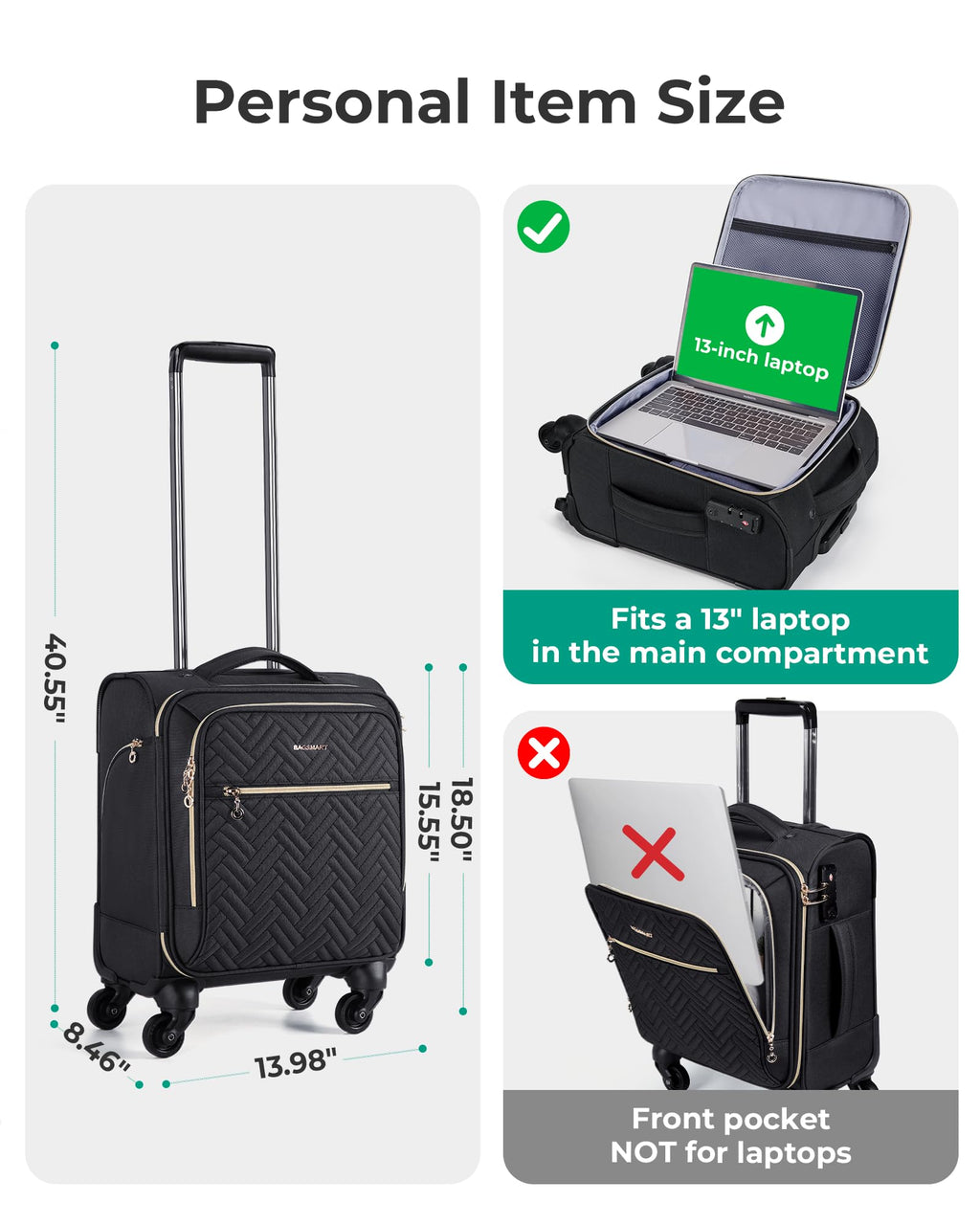 16-inch Softside Underseater Carry On Luggage with Spinner Wheels Black X90358