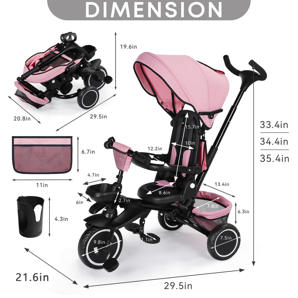 8 in 1 Toddler Tricycle with Push Handle X164143