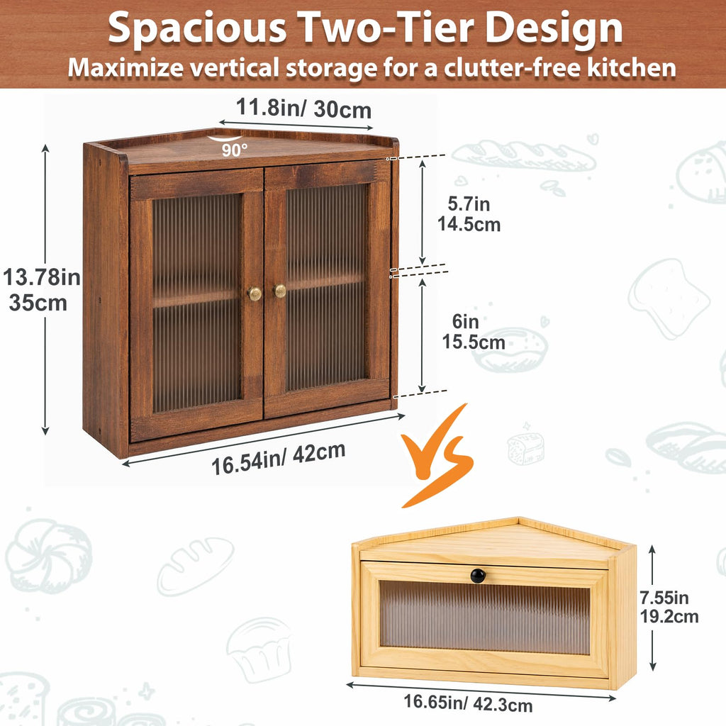 Brown Wooden Double Layer Bread Box A59949