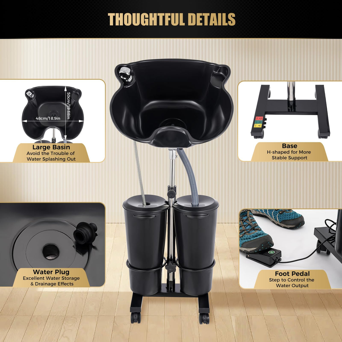 Electric Portable Height Adjustable Shampoo Bowl with Dual 10L Buckets K398
