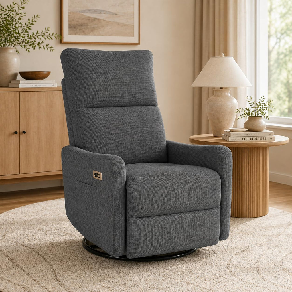 Dark Gray Swivel Rocker Recliner Chair O240