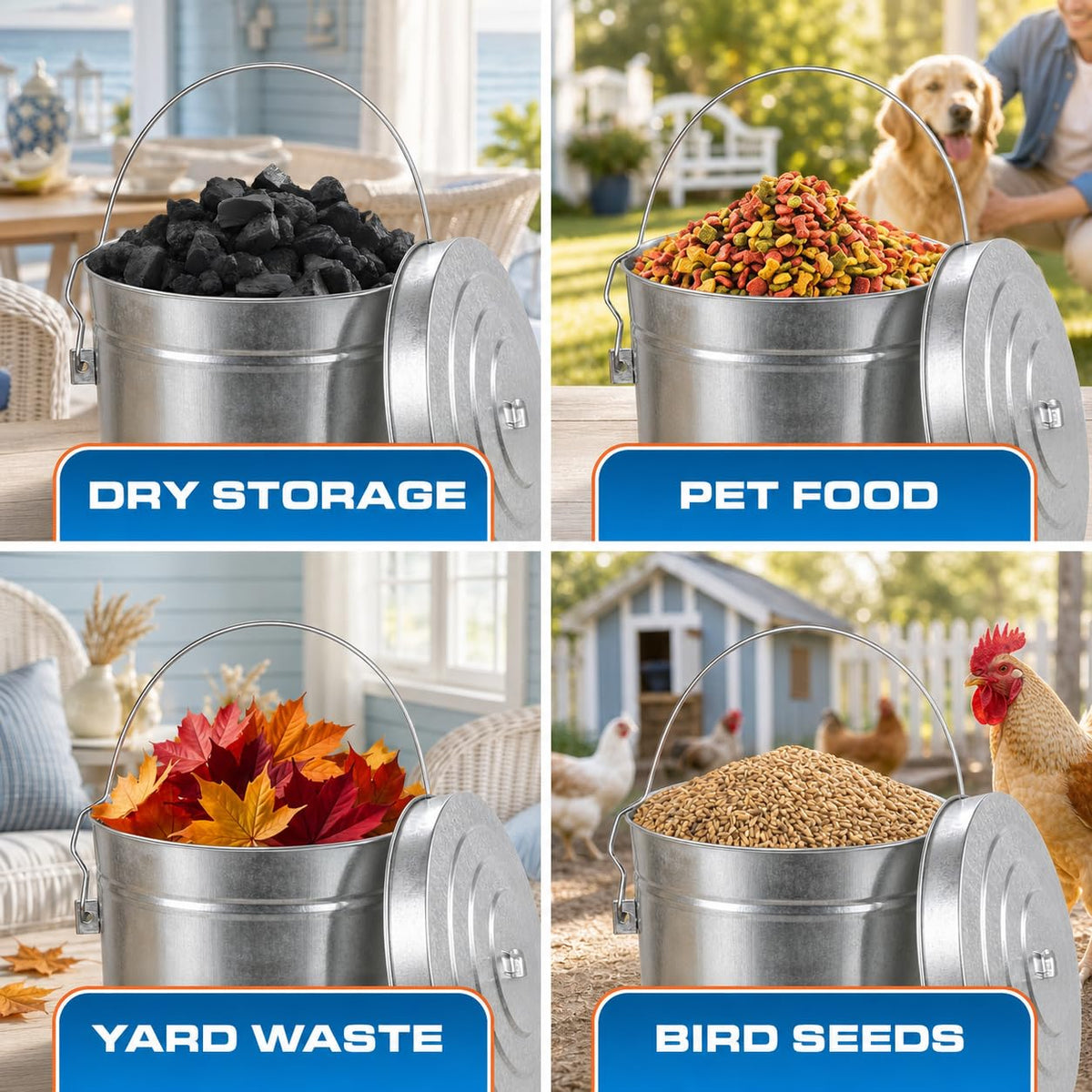 6 Gallon Galvanized Metal Trash Can with Locking Lid P828580