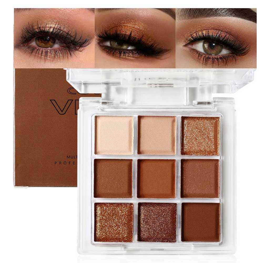 Golden Caramel 9 Warm Bronze & Nude Brown Eyeshadow Palette Matte & Metallic Q25467