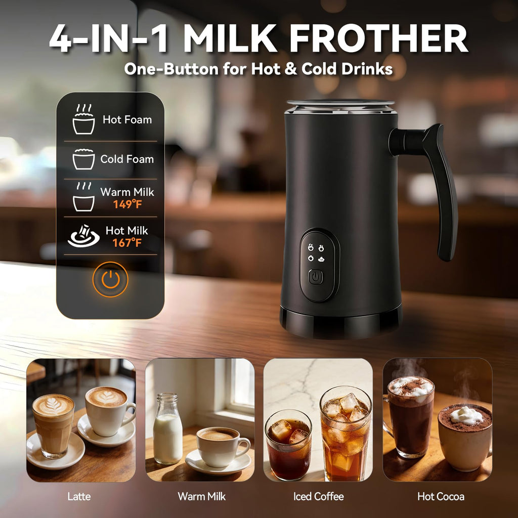 4-in-1 Electric Milk Frother and Steamer Black T63944