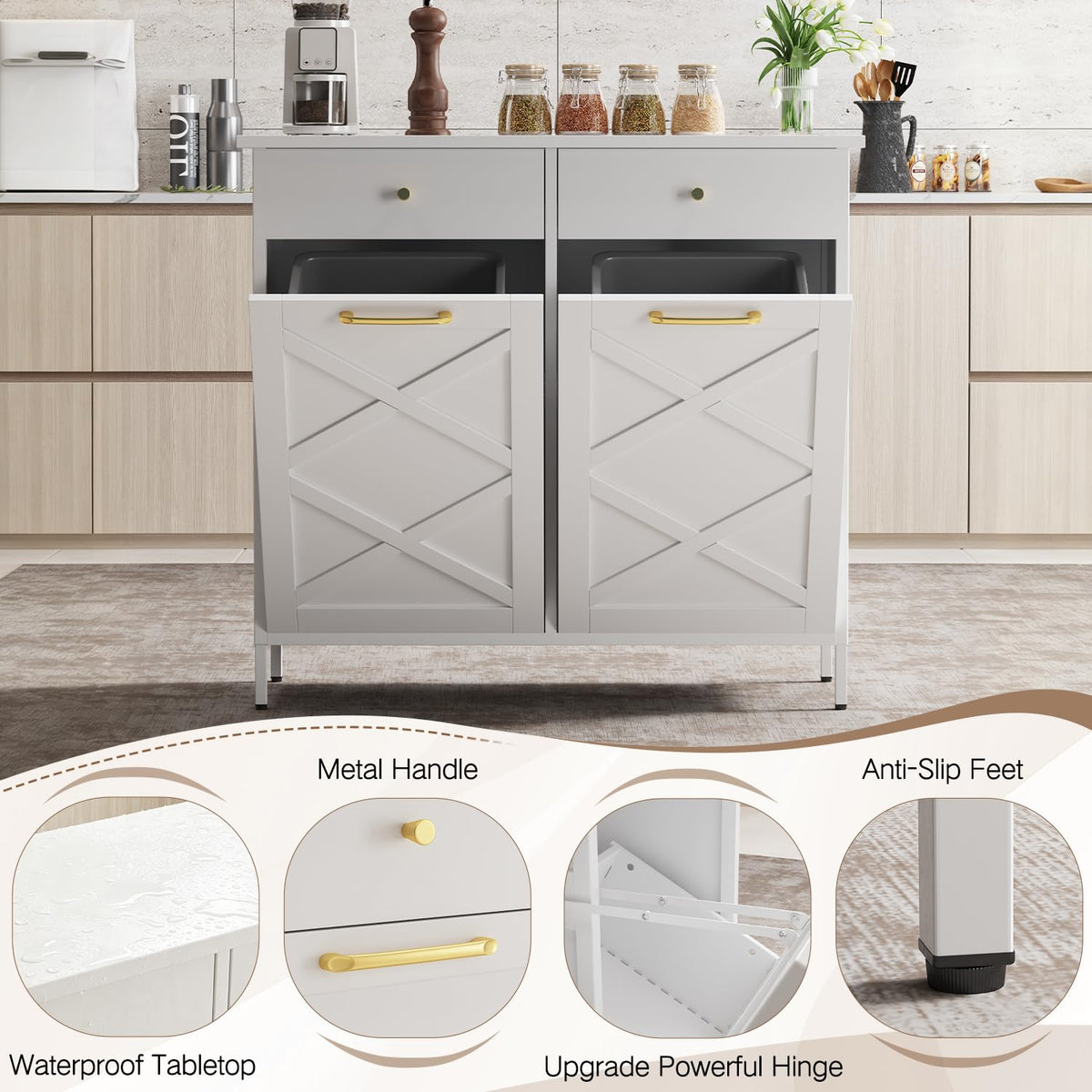 10 Gallon Metal Double Tilt Out Trash Can Cabinet Z301720