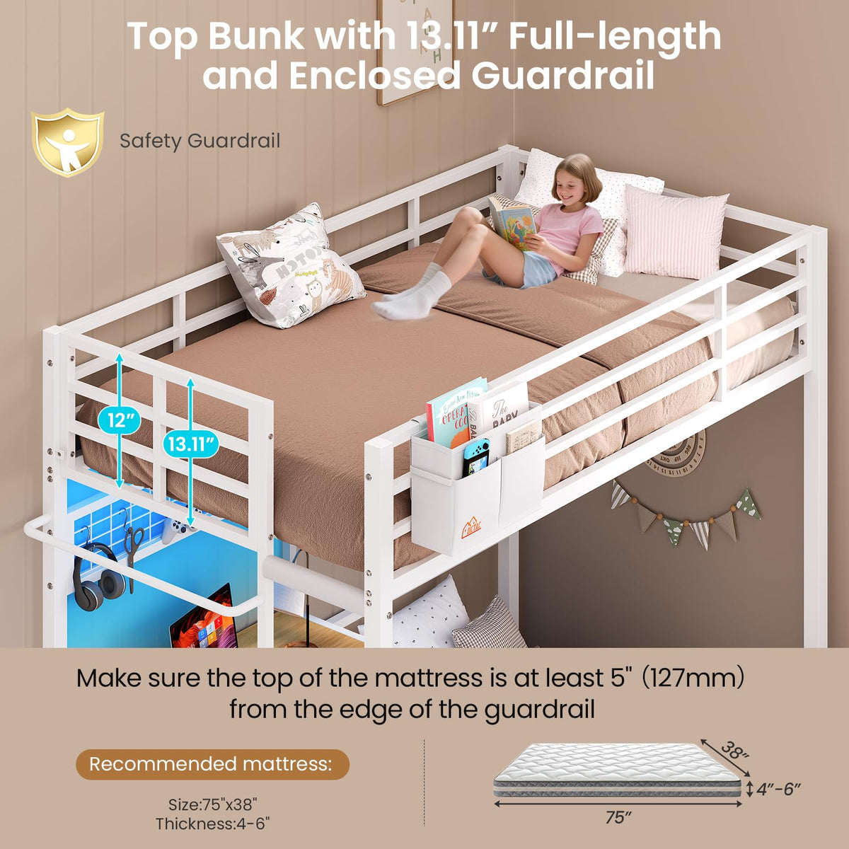 Twin Over Twin White Bunk Bed with Desk Z17970