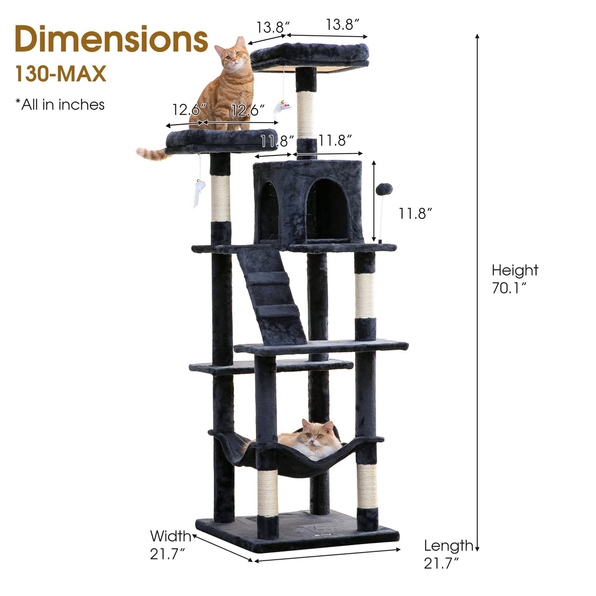 70.1-Inch Multi-Level Plush Cat Tree with Hammock Y899153