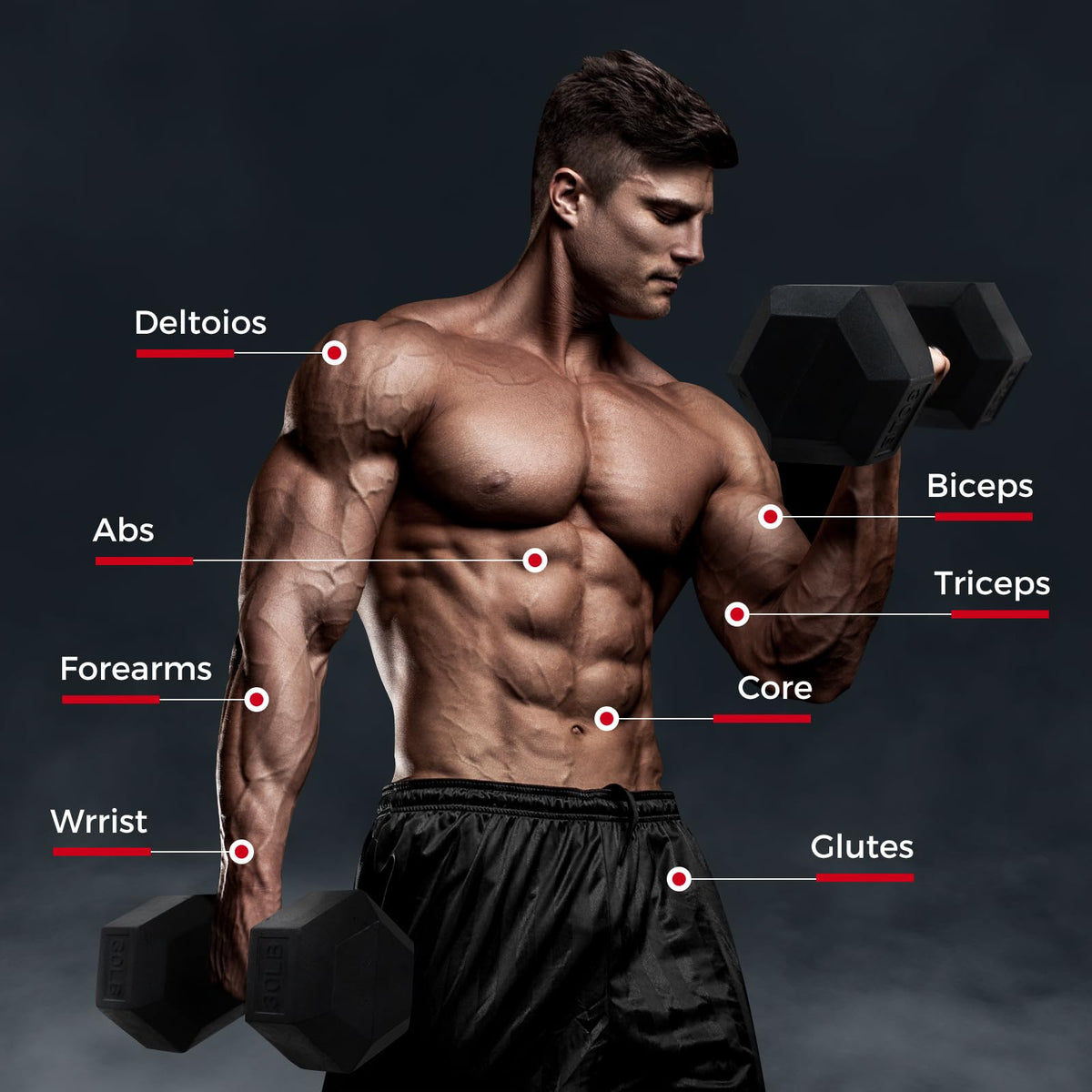 Rubber Coated Hex Dumbbell Set A9667