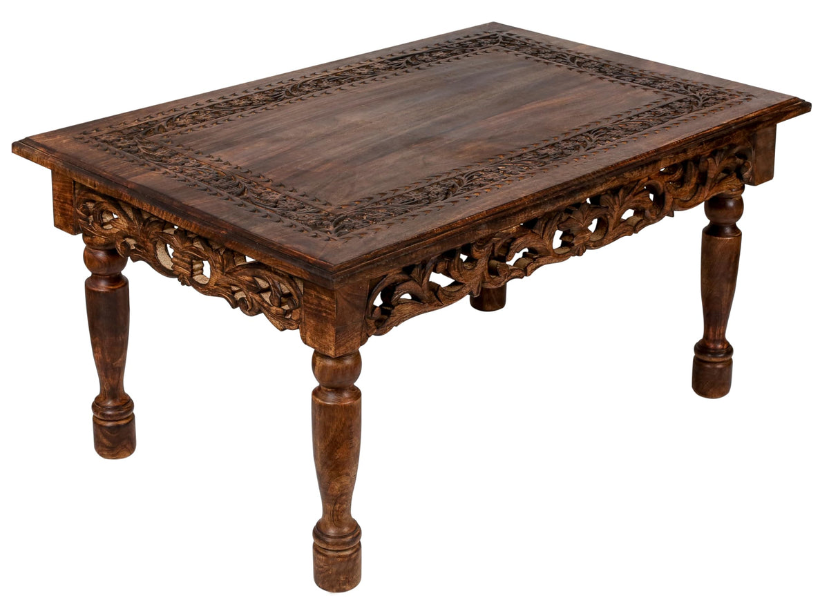 Farmhouse Coffee Table 36x24x18 Jali Carved Wood U9564