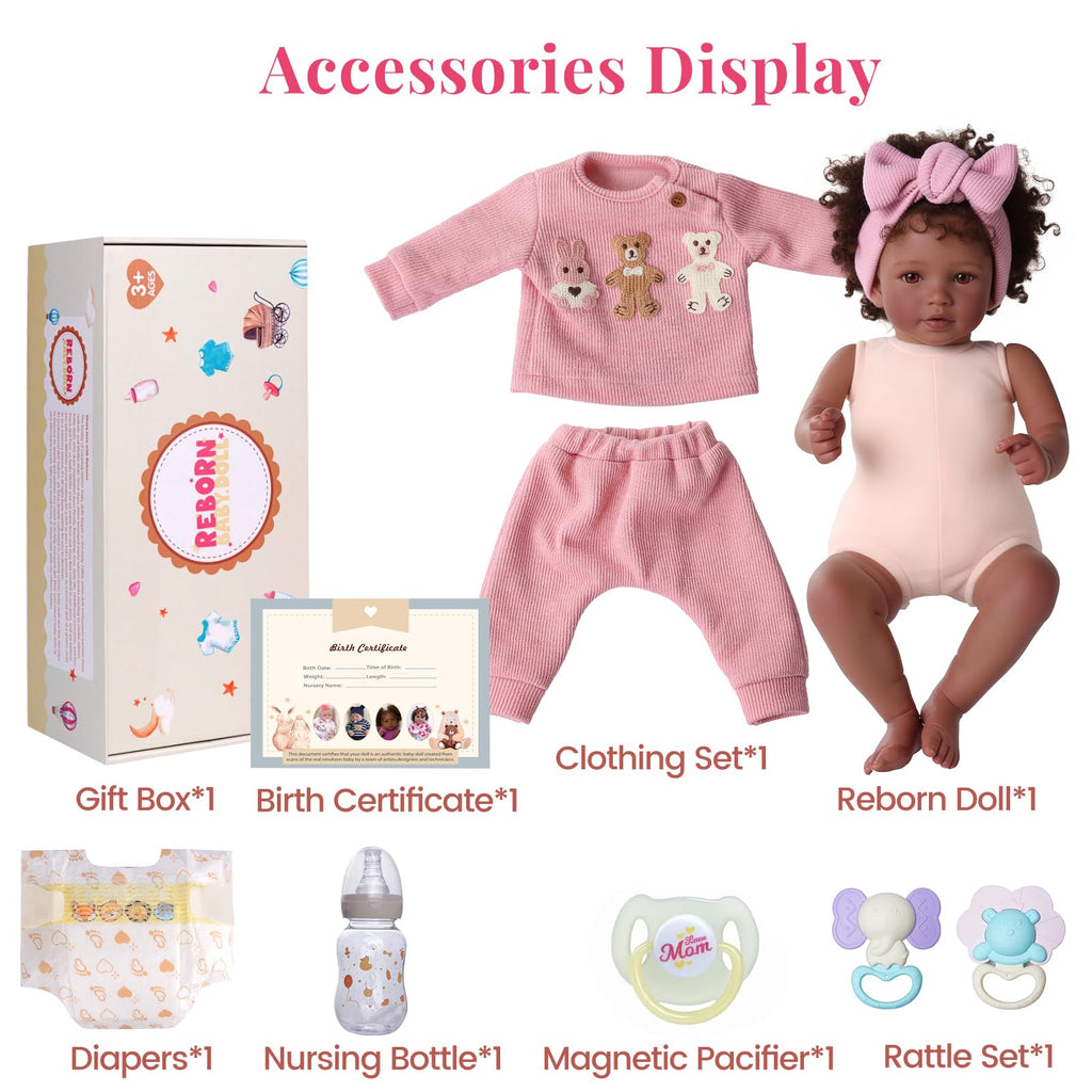 20 Inch Black Reborn Baby Doll with Rooted Hair X263798