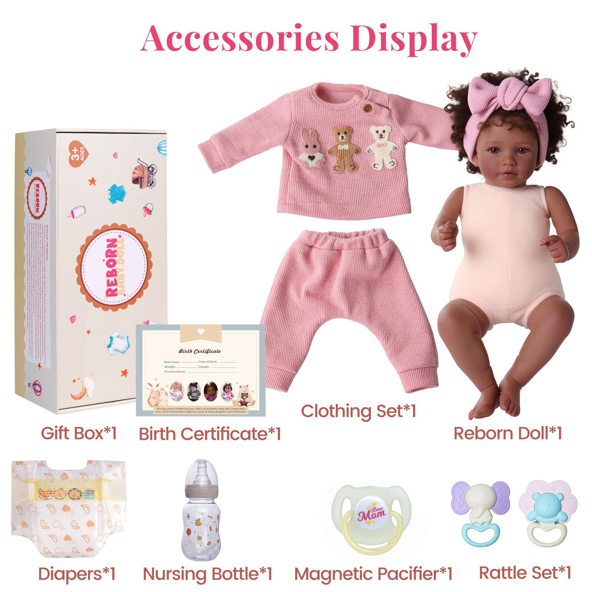 20 Inch Black Reborn Baby Doll with Rooted Hair X263798