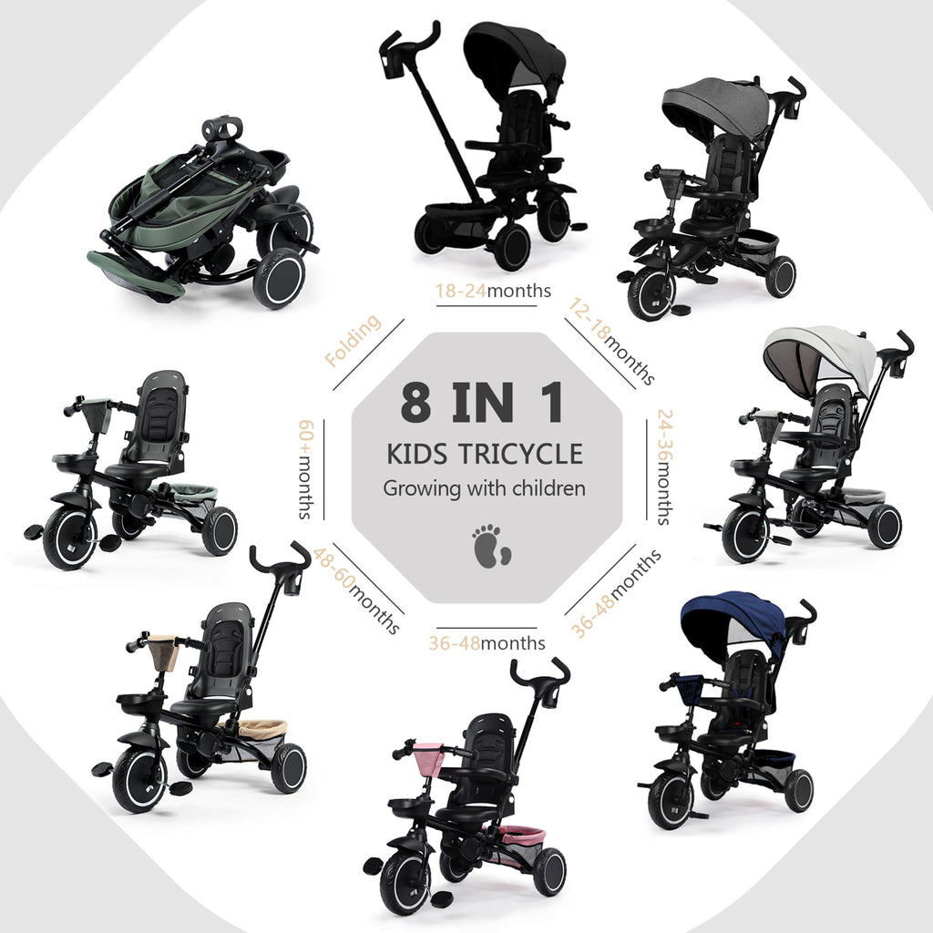 8 in 1 Toddler Tricycle with Push Handle X164143