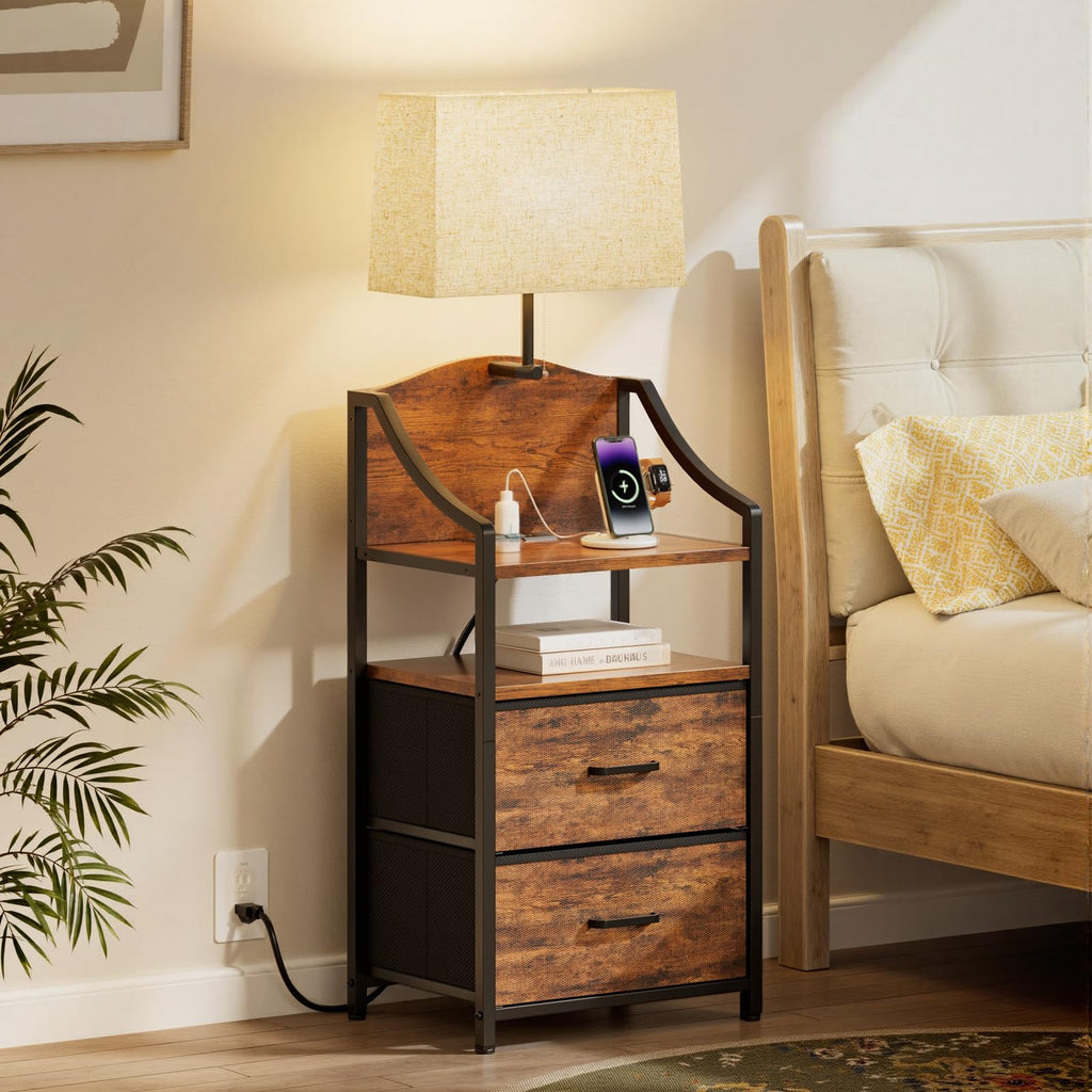 45" Tall Nightstand with Charging Station & Light E878