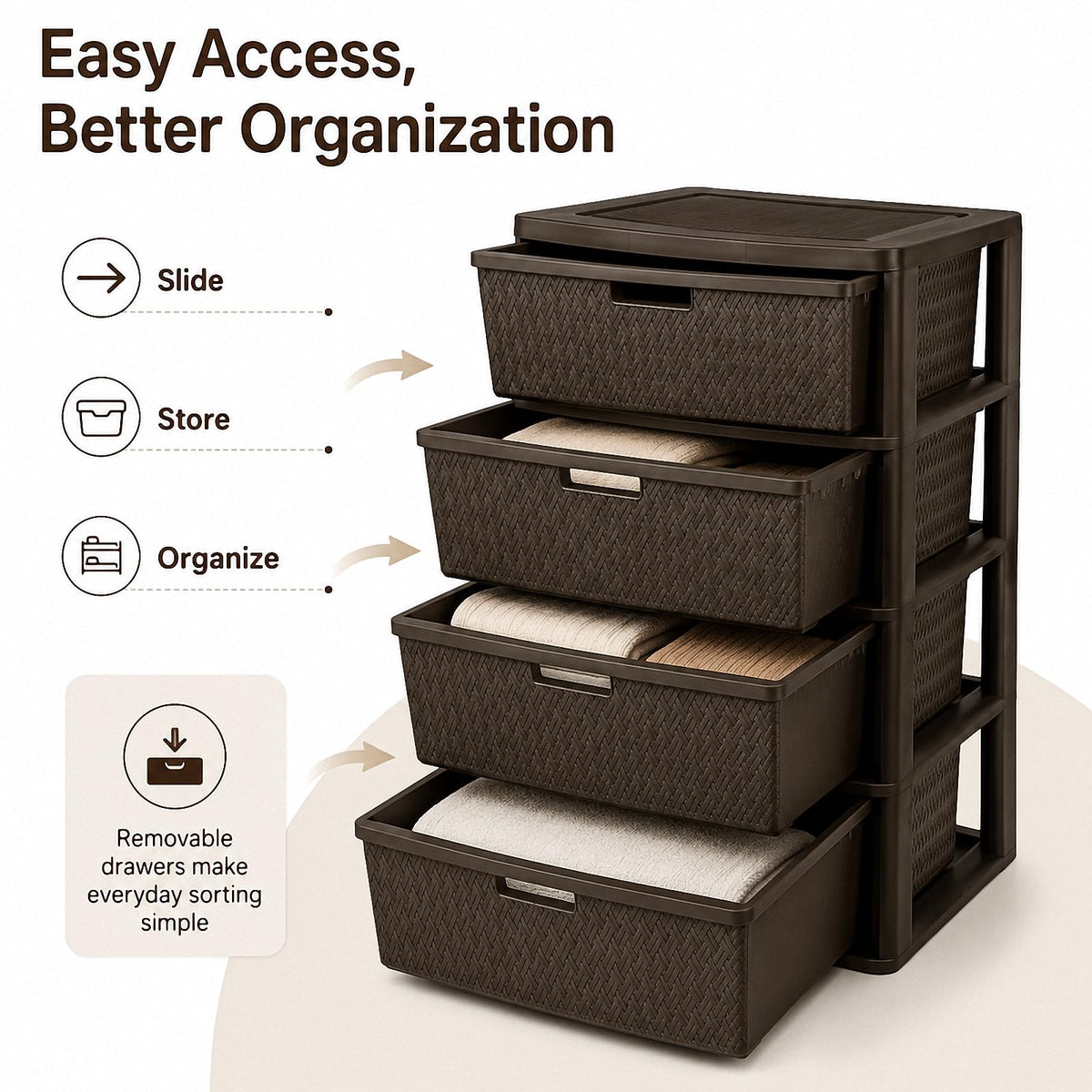 Brown 4-Drawer Plastic Storage Tower Q95643
