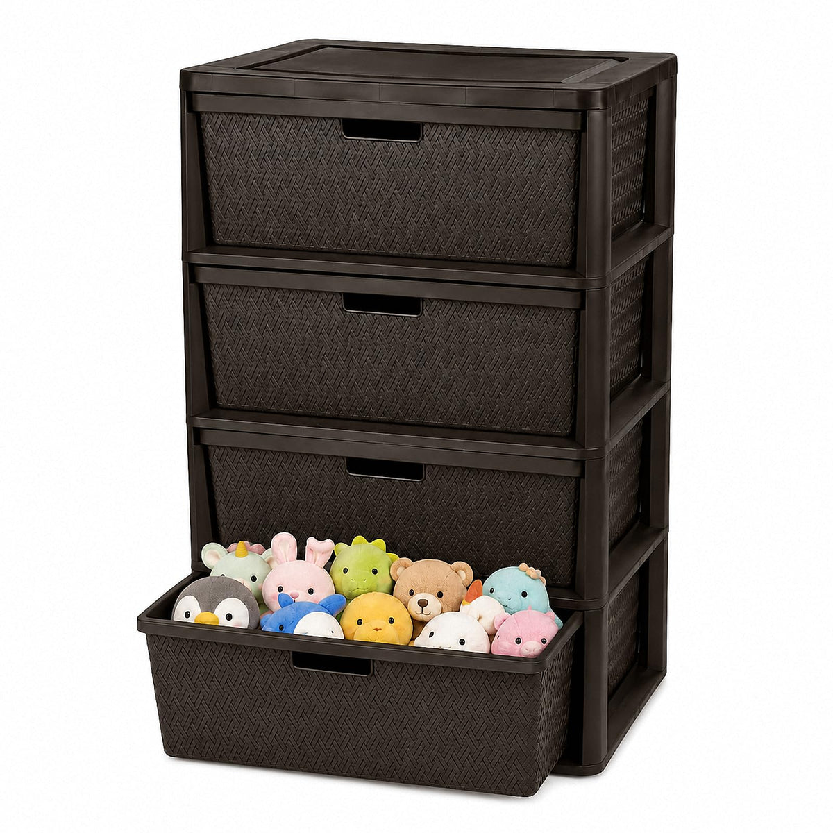 Brown 4-Drawer Plastic Storage Tower Q95643