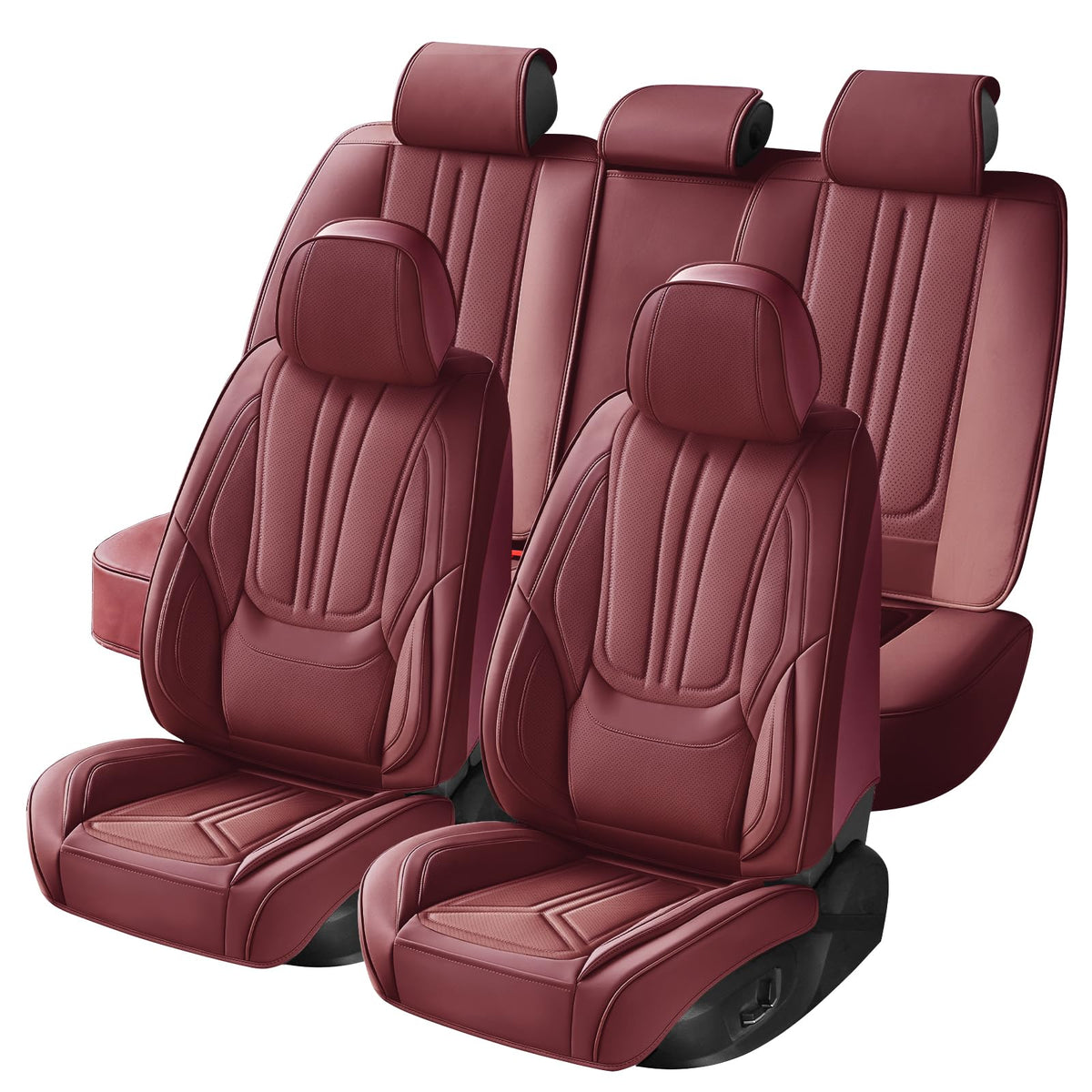 Burgundy Leather Full Set Car Seat Covers B92077