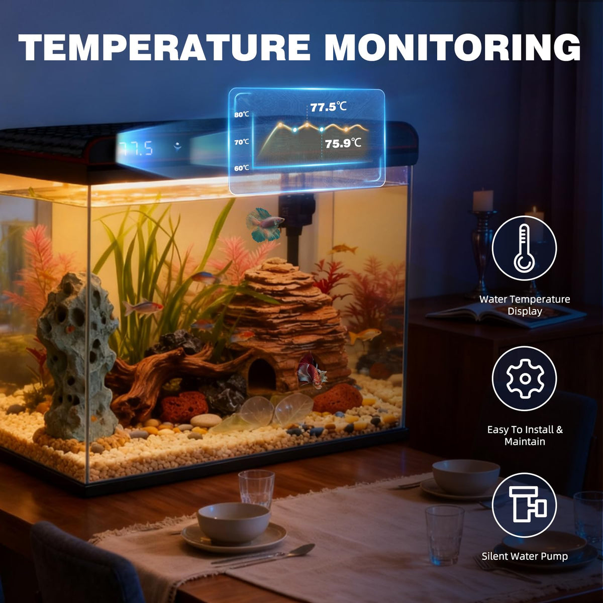 20 Gallon Glass Fish Tank Aquarium Starter Kit with LED Lights Filter Pump N9426