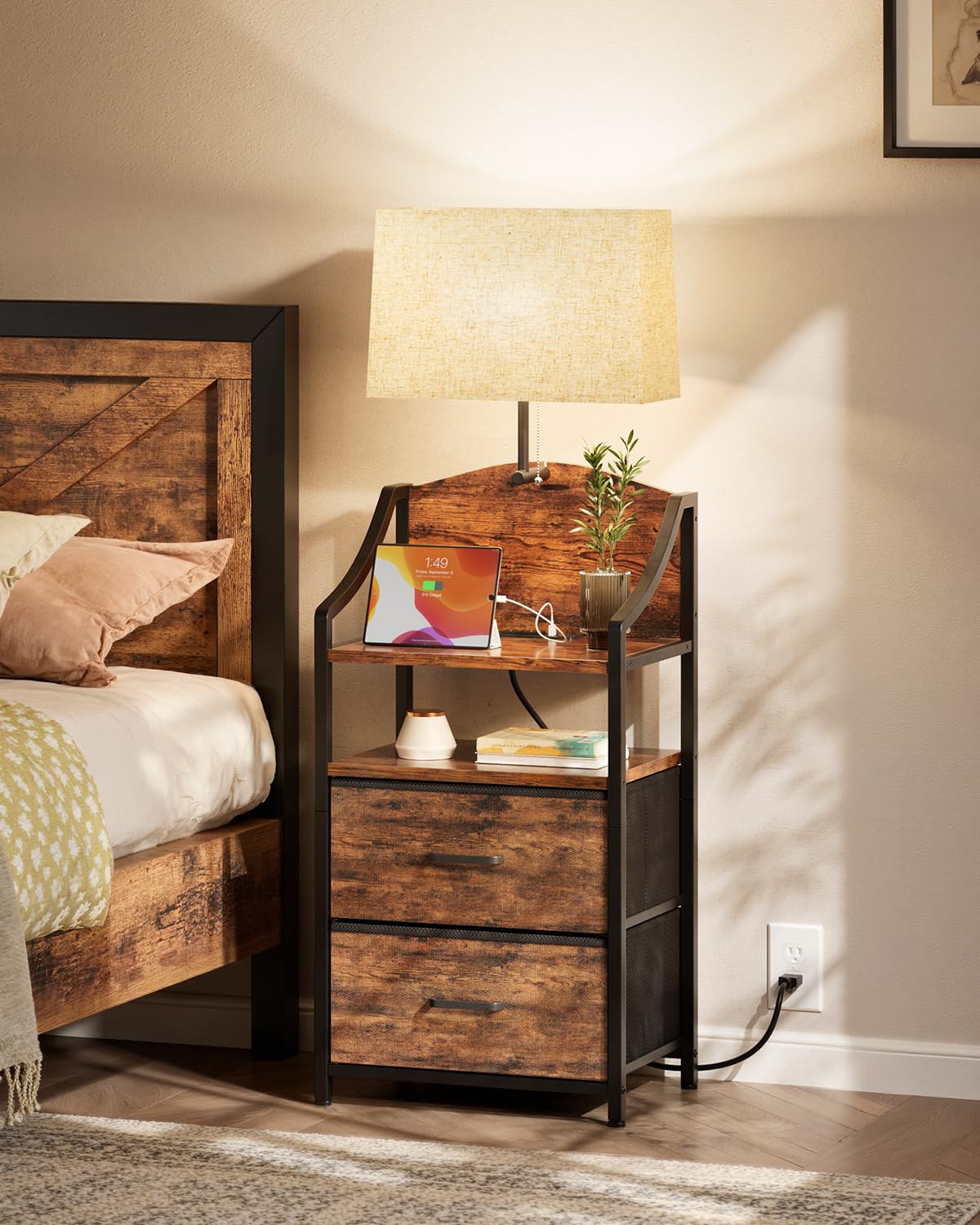 45" Tall Nightstand with Charging Station & Light E878