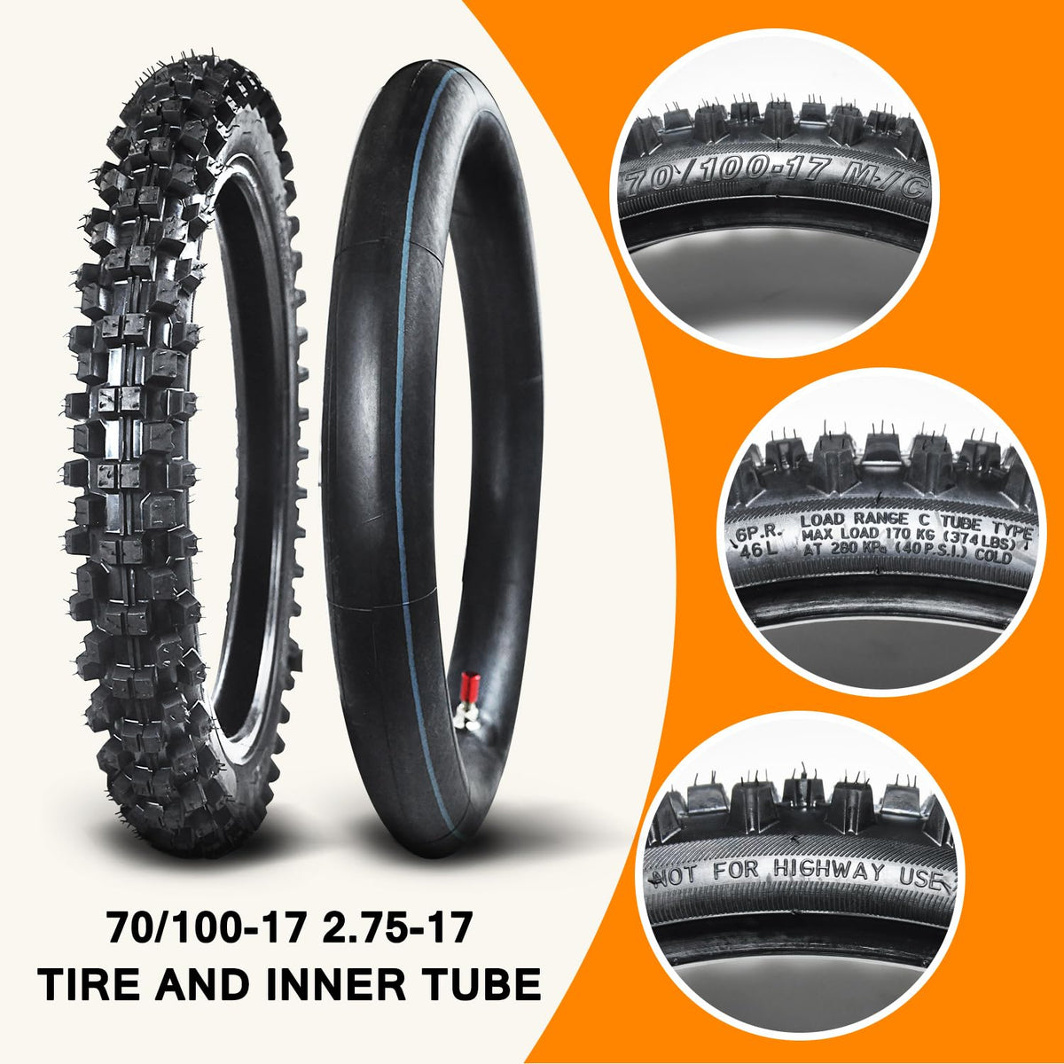 90/100-14 3.00-14 70/100-17 2.75-17 Tire and Inner Tube L1574