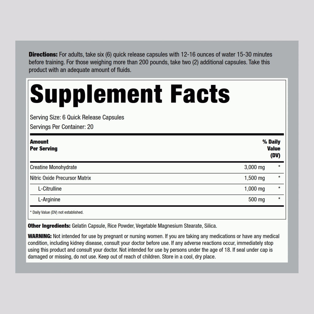 Creatine Monohydrate Capsules 3000mg 120 Count J452646
