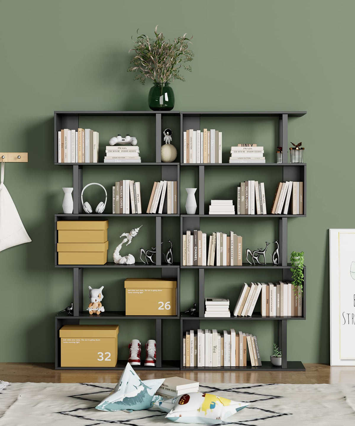 Black 5-Tier Geometric Wood Bookcase B45999
