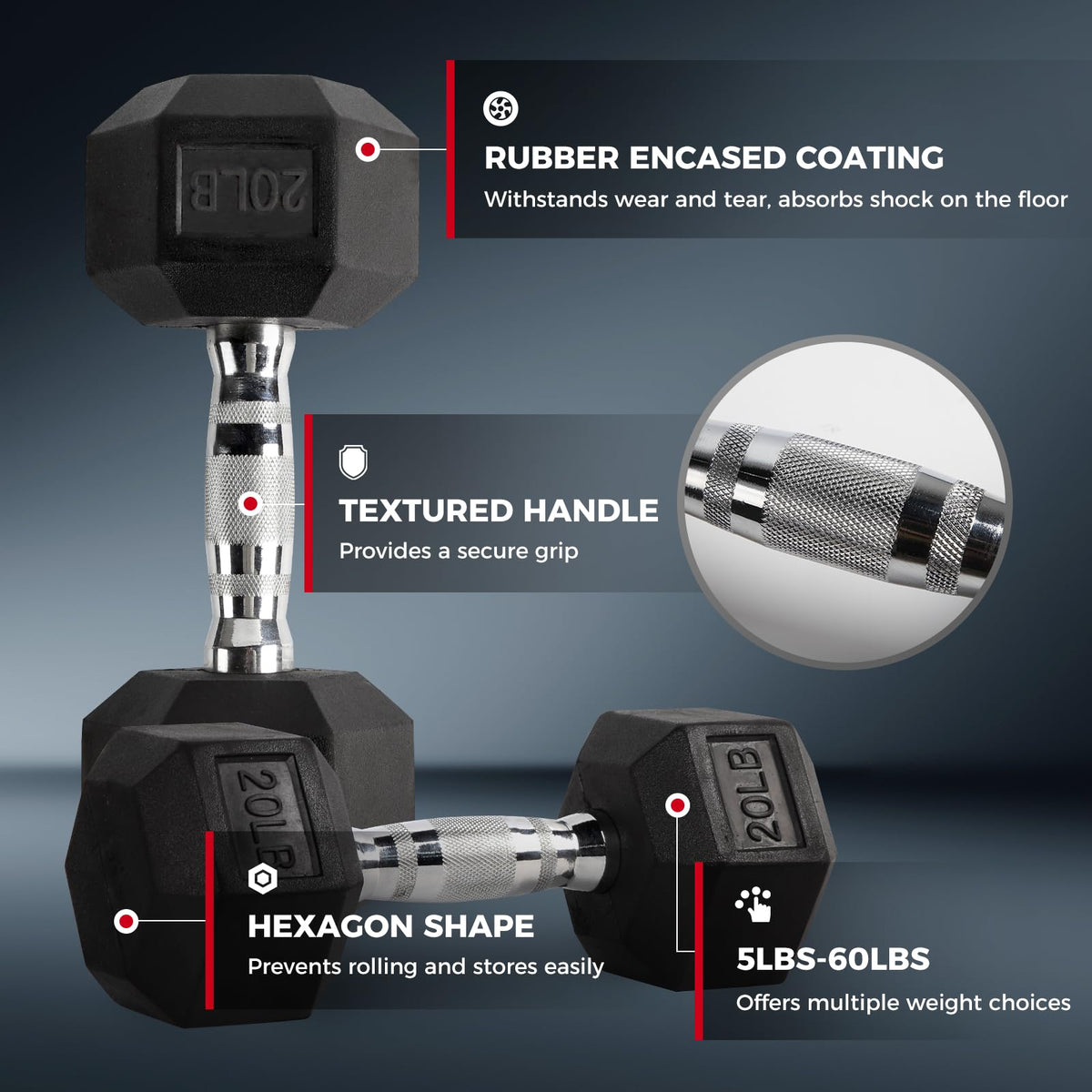 Rubber Coated Hex Dumbbell Set A9667