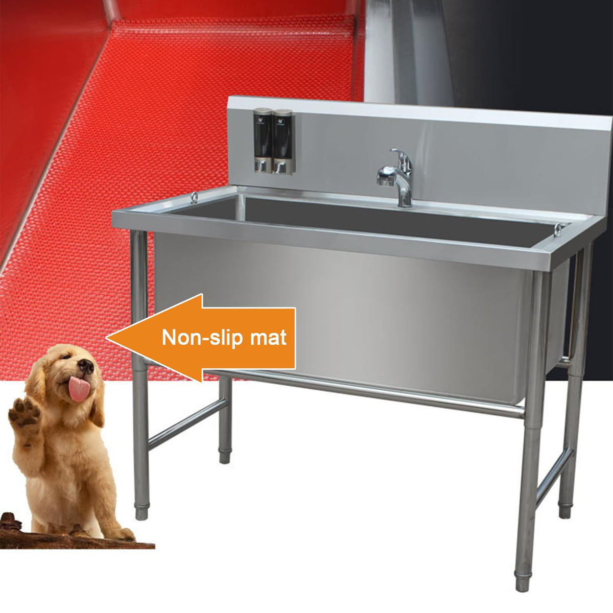47" Stainless Steel Dog Grooming Tub with Stairs T447067