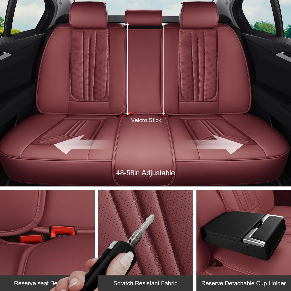 Burgundy Leather Full Set Car Seat Covers B92077