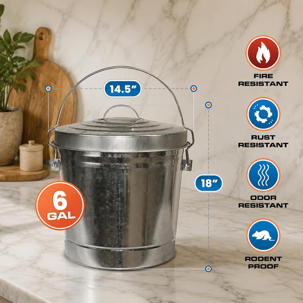 6 Gallon Galvanized Metal Trash Can with Locking Lid P828580