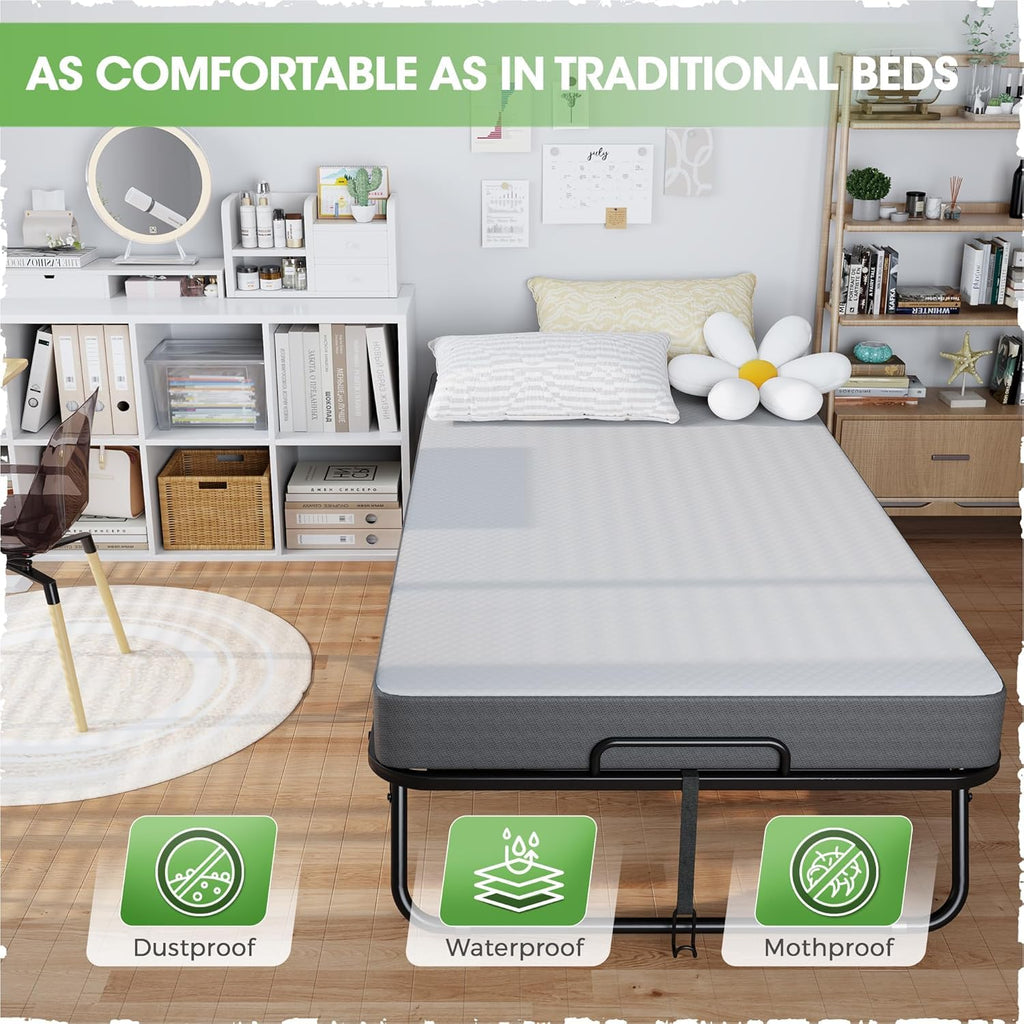Folding Guest Bed Single Size with 5 Inch Memory Foam Mattress X26421
