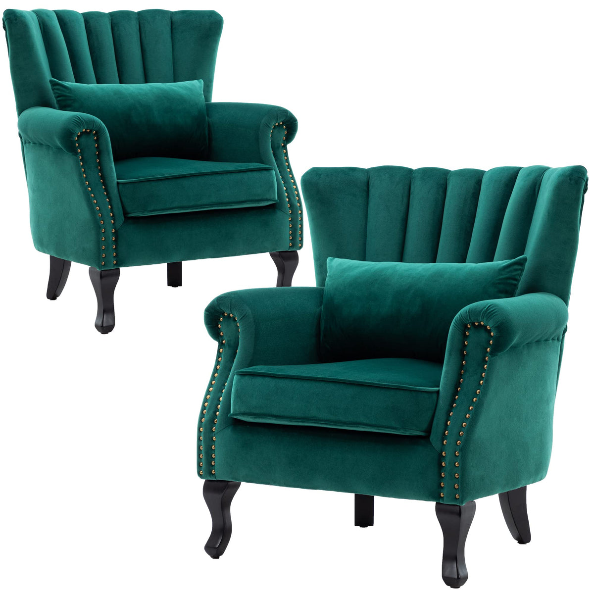 Velvet Accent Chairs Set of 2 Green F60214