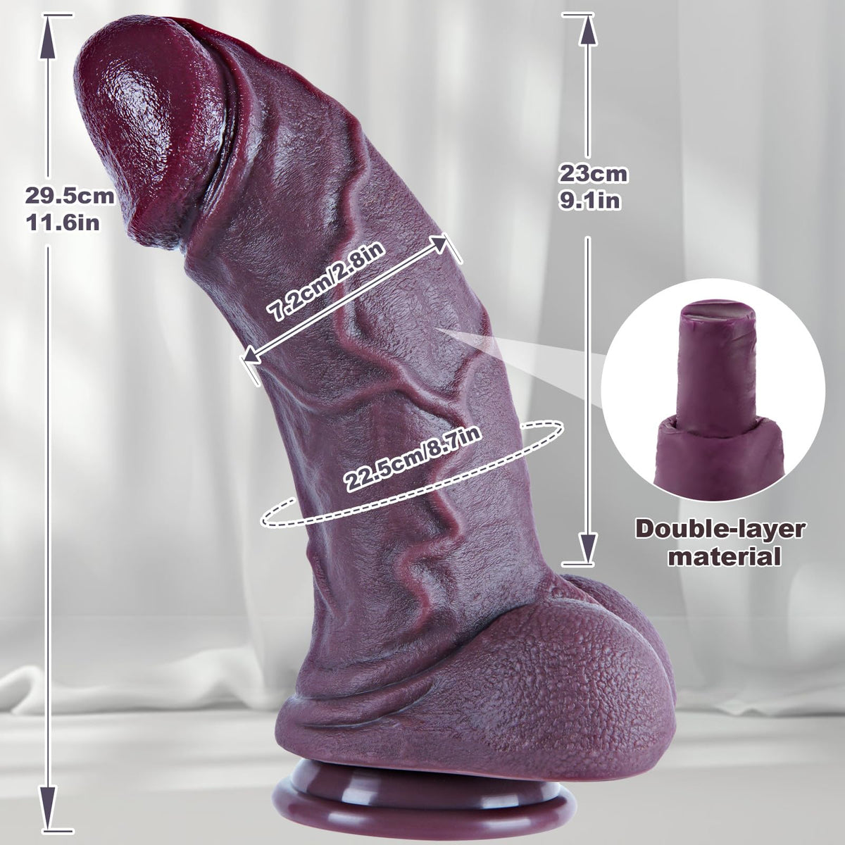11.6" Black Silicone Suction Cup Dildo F7599