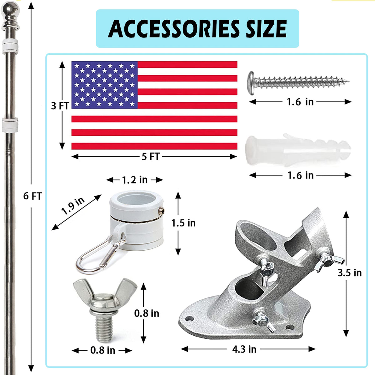 6FT Tangle Free Spinning Metal Flag Pole Kit with 3x5 Flag H918979