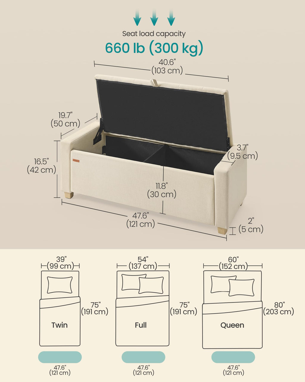 48 Inches Storage Ottoman with Solid Wood Legs L623228