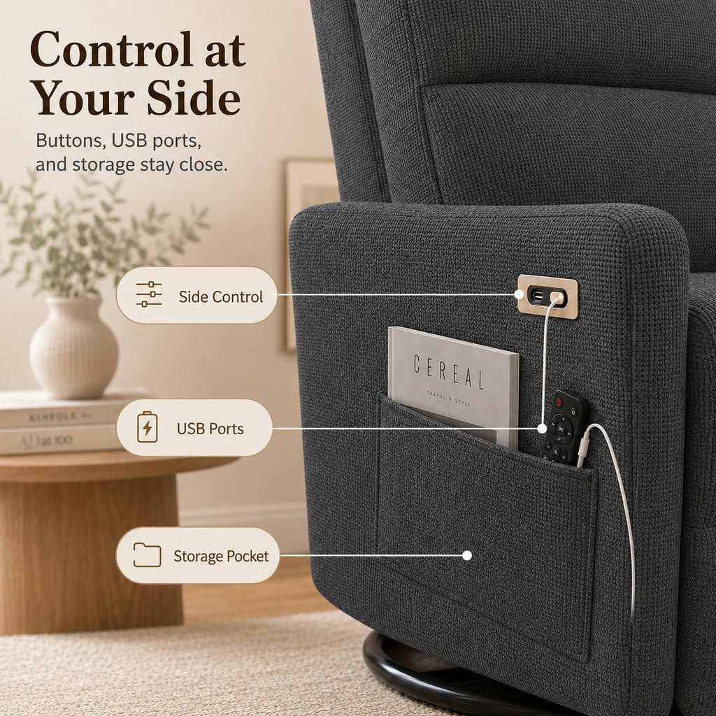 Dark Gray Swivel Rocker Recliner Chair O240