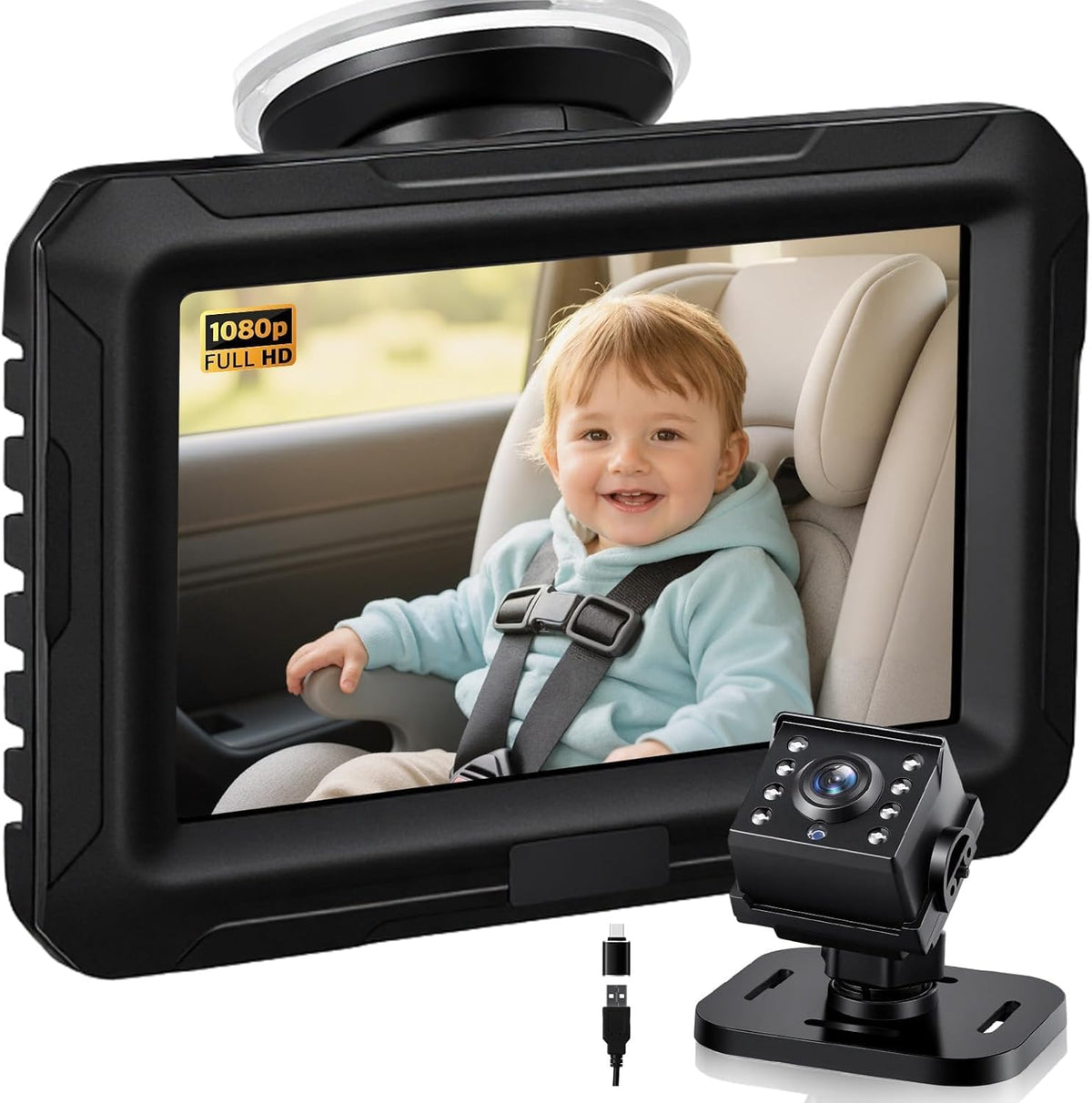 1080P Baby Car Mirror Camera with Night Vision, 150° Wide View Angle C8528
