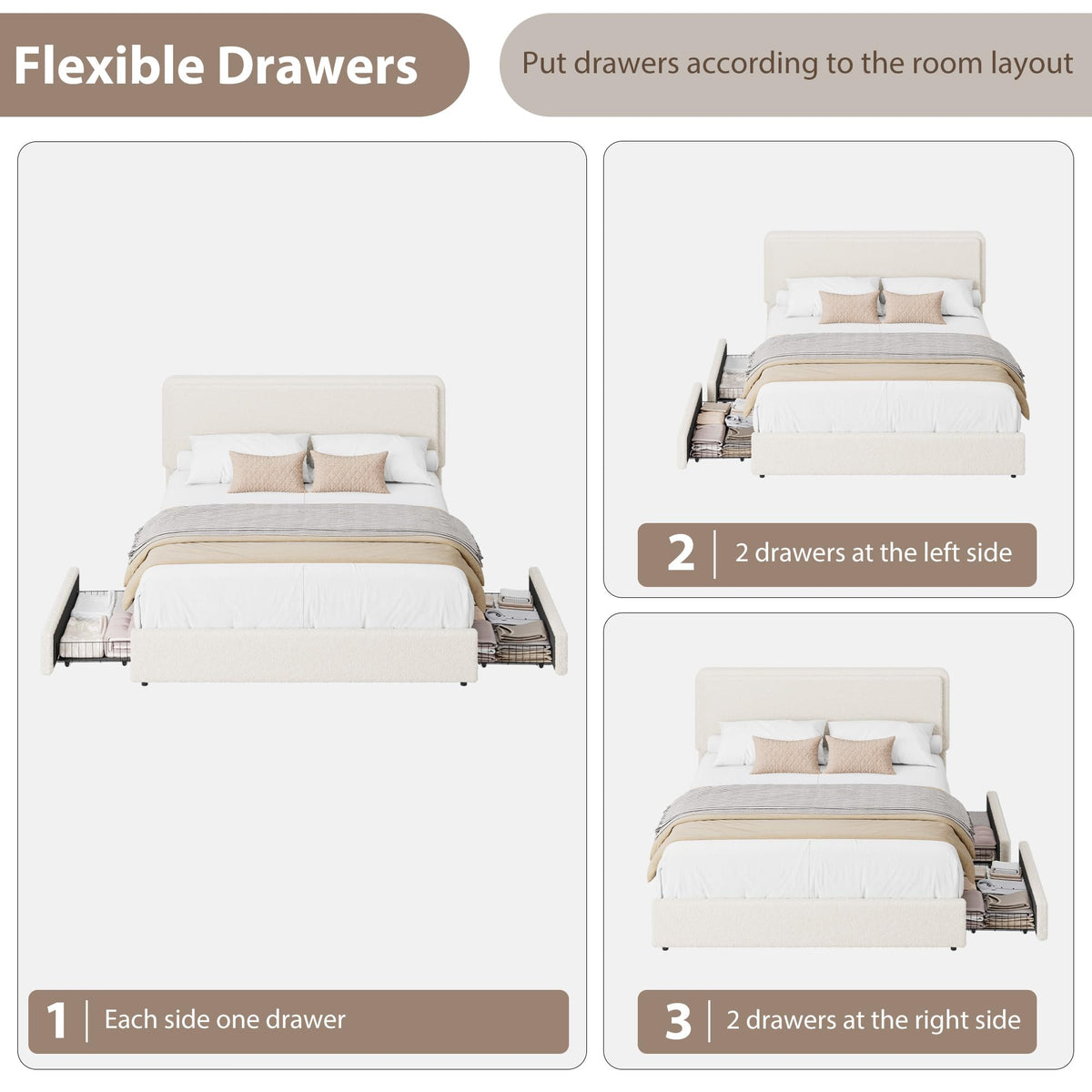Queen Size Bed Frame with 2 Storage Drawer A834389